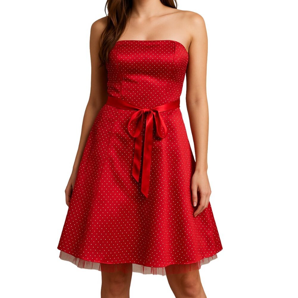 Jessica McClintock Gunne Sax Vintage Strapless Red Polka Dot Corset Dress 11/12